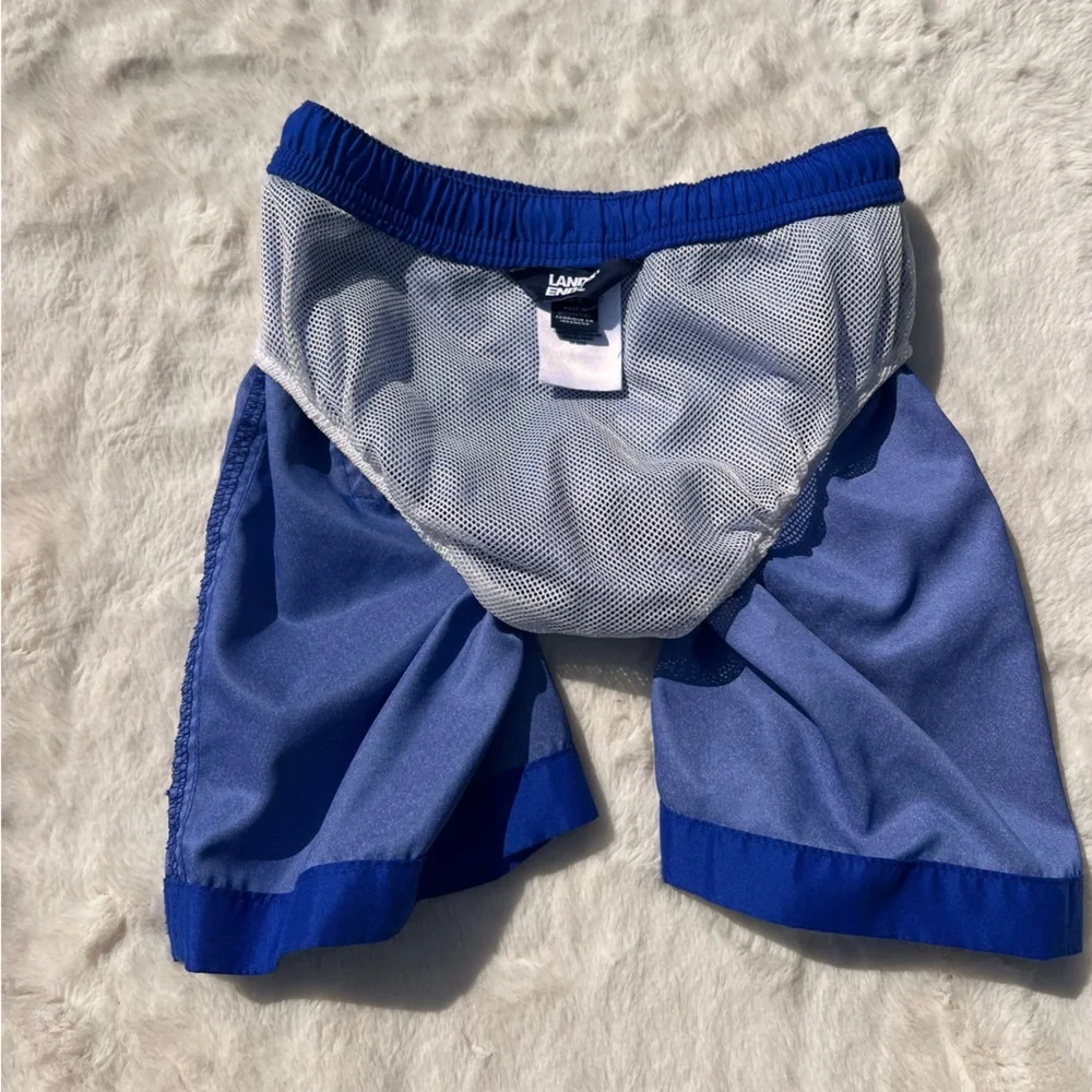 Lands’ End Boys Rash Guard Swim Set XS 4-5 Blue Neon + Swim Trunks